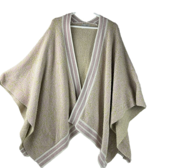 Anthropologie Saturday Sunday pink  cream chenille blanket poncho / cape - Picture 1 of 10